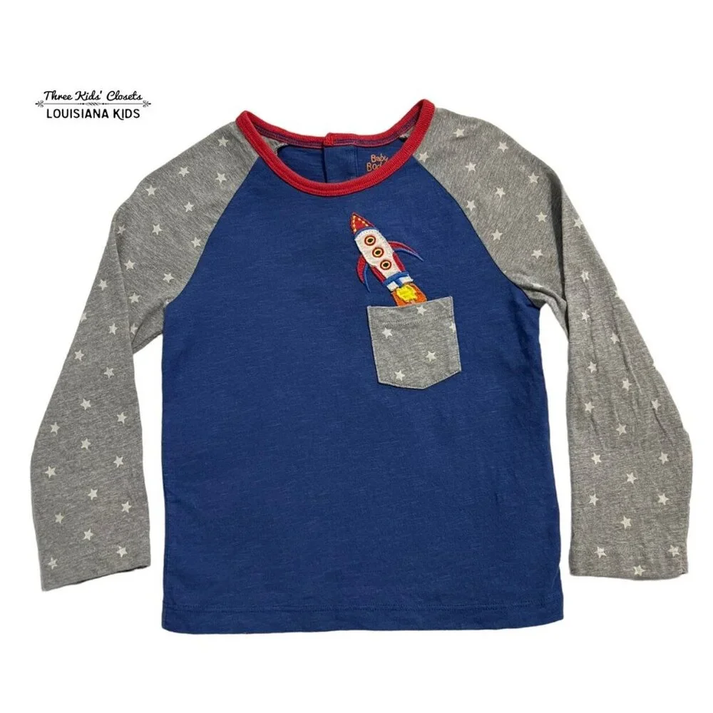 Baby Boden 2-3Y Rocketship Star Raglan Pocket Tee